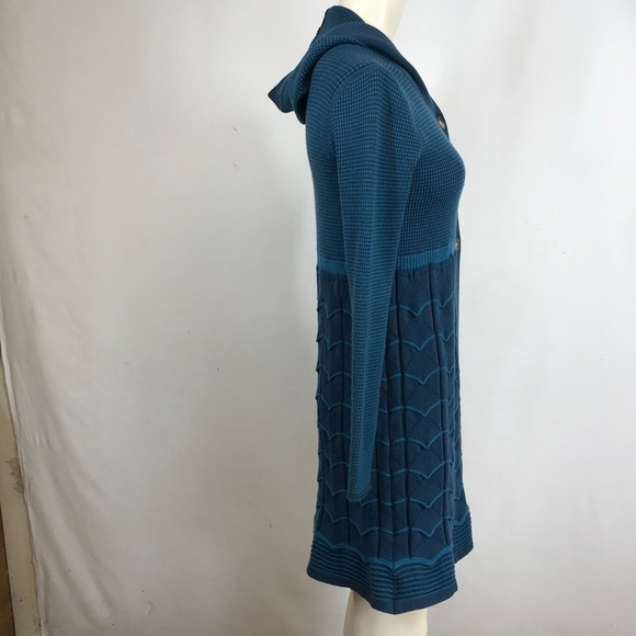 Title Nine Teal Blue Textured Knit Hooded Cardigan Dress Size M - Picture 4 of 8